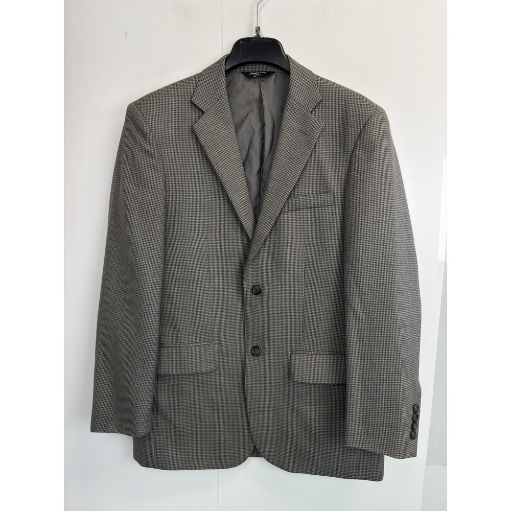 Joseph & Feiss Gold Mens 38R Blazer Houndstooth Gray 100% Wool Sport Coat Jacket